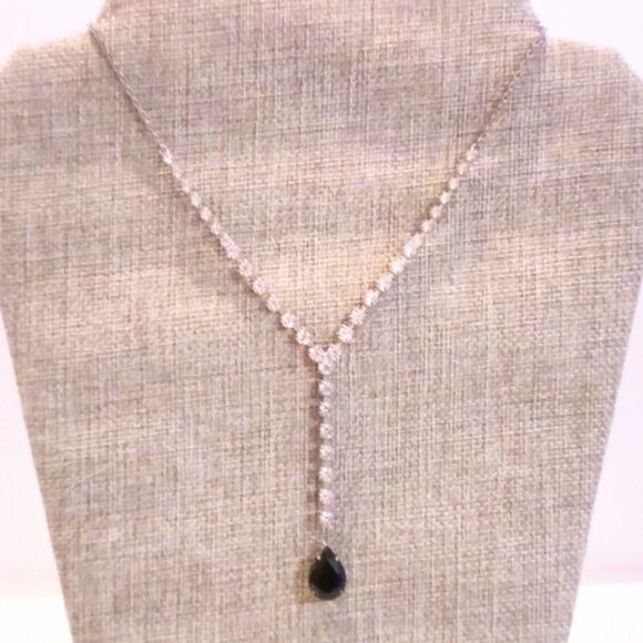 Vintage Rhinestone Y Drop Gold Tone Necklace - Picture 1 of 5